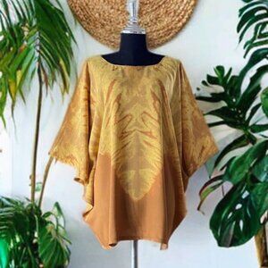 Yellow Hand Tie Dyed Dolman Sleeve Top Blouse Shirt (#19)